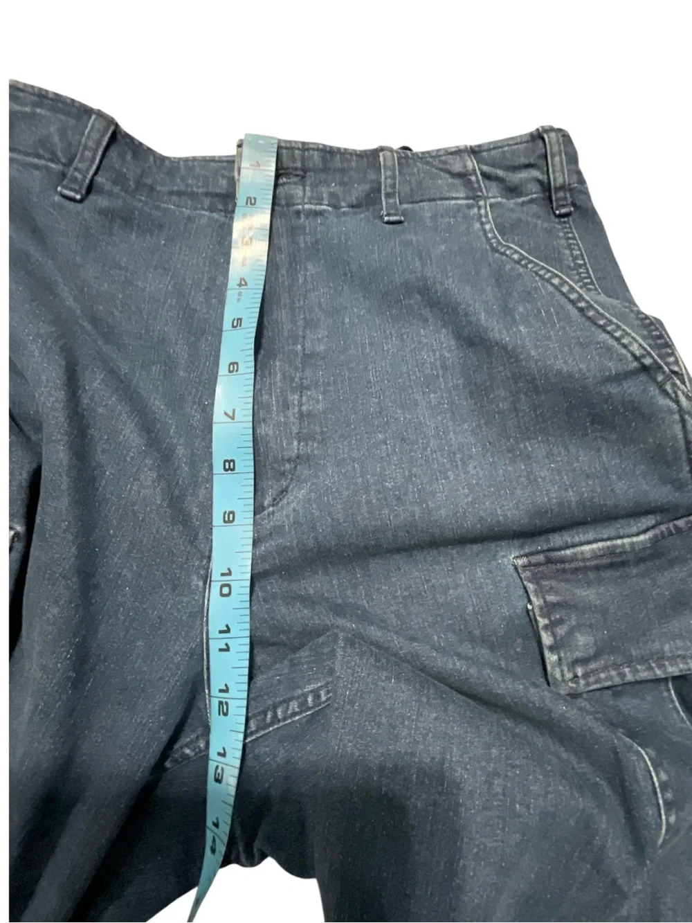 Uniqlo Mens Blue Denim Cargo Utility Pants Drawstring Inseam 29